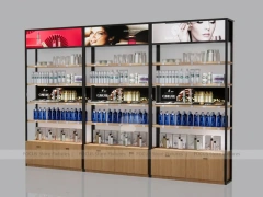 Wood and Black Salon Product Display Tower Cabinet for Wig Beauty Store