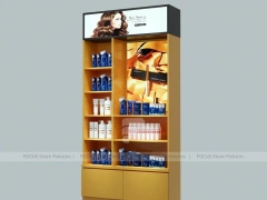 Wood and Black Salon Product Display Tower Cabinet for Wig Beauty Store