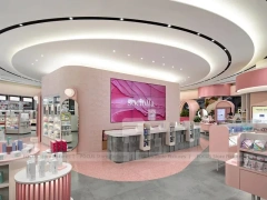 Beauty Bar Vanity Wall with Round Mirrors and Stools for Wig Shop