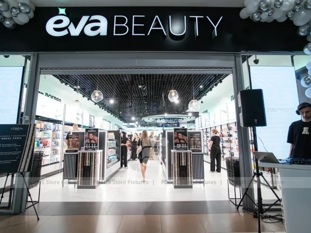 Beauty Store Central Runway with Black Consultation Islands for Wig Shop