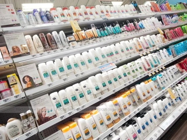 Beauty Supply Floor with Cylindrical Promo Tower and Gondolas for Wig Shop