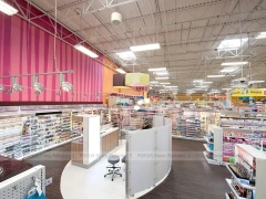 Beauty Supply Floor with Cylindrical Promo Tower and Gondolas for Wig Shop