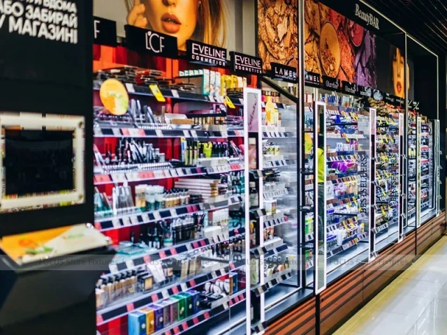 Black Beauty Bar Wall Shelving with Illuminated Center Bays for Wig Shop