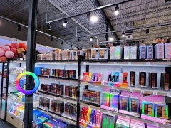 Black Framed Accessory and Beauty Supply Aisle Layout for Wig Shop
