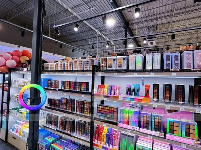 Black Framed Accessory and Beauty Supply Aisle Layout for Wig Shop
