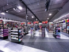 Black Framed Accessory and Beauty Supply Aisle Layout for Wig Shop