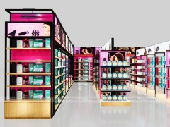 Black Framed Beauty Supply Corner Wall and Endcap System for Wig Shop