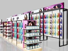 Black Framed Beauty Supply Store Corner with Wig Display and Shelving for Beauty Store