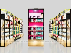 Black Framed Beauty Supply Store Corner with Wig Display and Shelving for Beauty Store