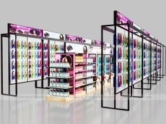 Black Framed Beauty Supply Store Corner with Wig Display and Shelving for Beauty Store