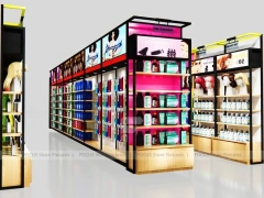Black Framed Beauty Supply Store Corner with Wig Display and Shelving for Beauty Store