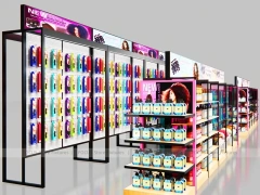 Black Framed Beauty Supply Store Corner with Wig Display and Shelving for Beauty Store
