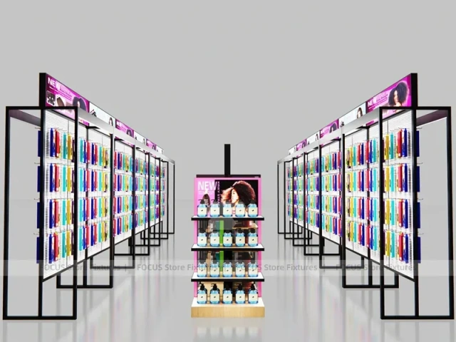 Black Framed Double Row Hair Extension Display Corridor for Beauty Store