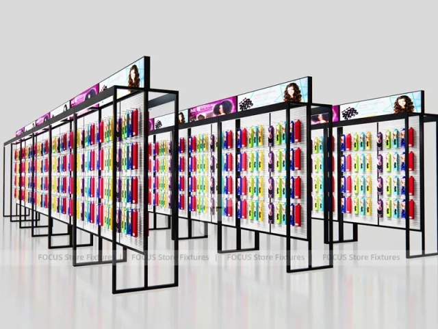 Black Framed Double Row Hair Extension Display Corridor for Beauty Store