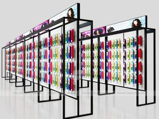 Black Framed Double Row Hair Extension Display Corridor for Beauty Store