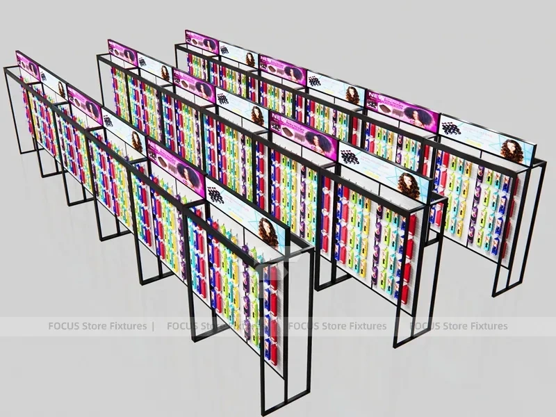 Black Framed Double Row Hair Extension Display Corridor for Beauty Store