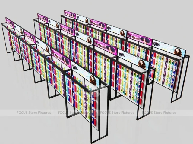 Black Framed Double Row Hair Extension Display Corridor for Beauty Store