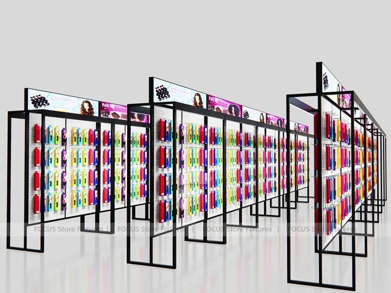 Black Framed Double Row Hair Extension Display Corridor for Beauty Store