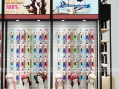Black Framed Hair Extension Panel Wall with Center Shelves for Beauty Store