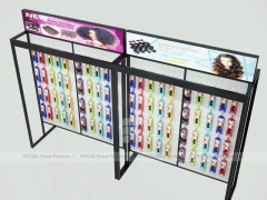 Black Framed Hair Extension Panel Wall with Center Shelves for Beauty Store