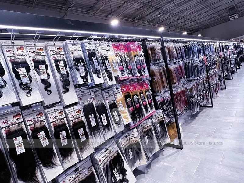 Black Framed Packaged Hair Extension Wall Run for Beauty Store