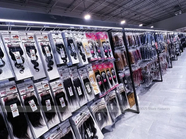 Black Framed Packaged Hair Extension Wall Run for Beauty Store