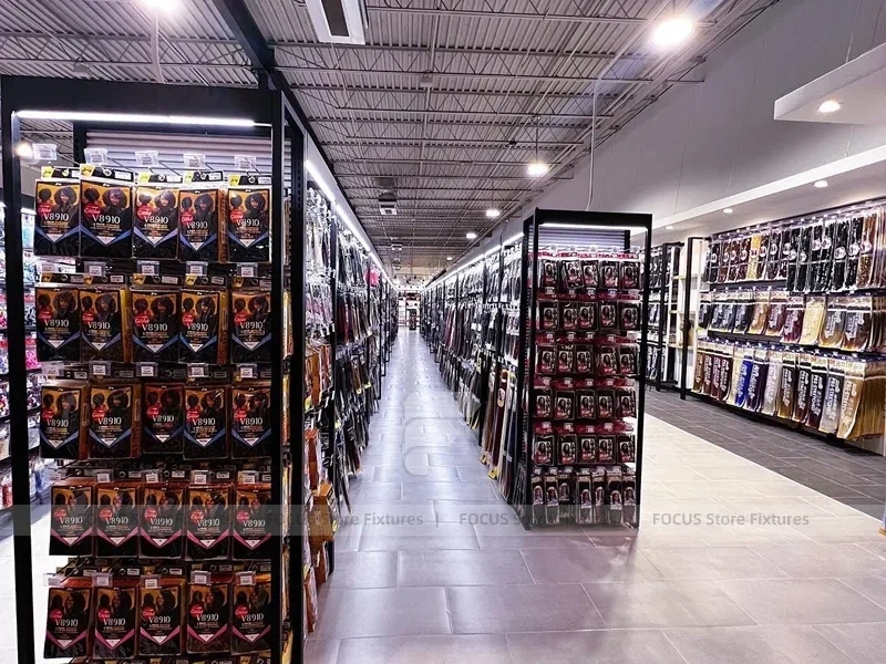 Black Framed Packaged Hair Extension Wall Run for Beauty Store