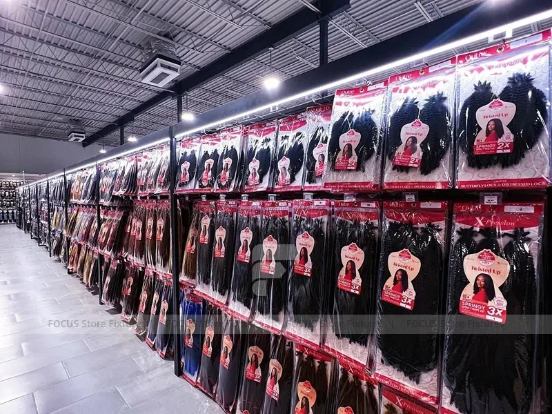 Black Framed Packaged Hair Extension Wall Run for Beauty Store