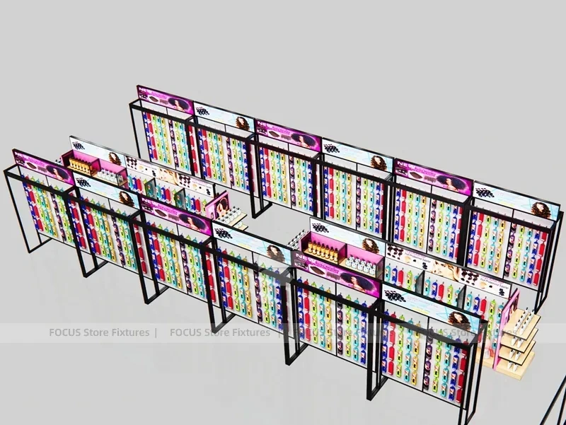 Black Framed Side by Side Hair Extension Display Panels for Beauty Store