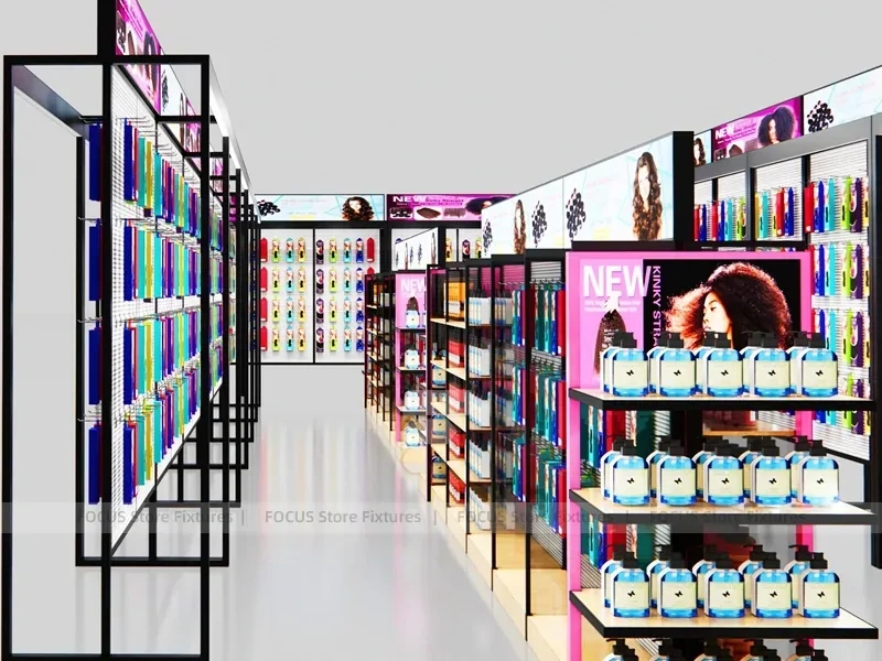 Black Framed Side by Side Hair Extension Display Panels for Beauty Store