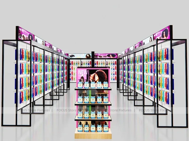 Black Framed Side by Side Hair Extension Display Panels for Beauty Store