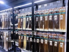 Black Framed Slatwall Corridor for Packaged Hair Display for Wig Store