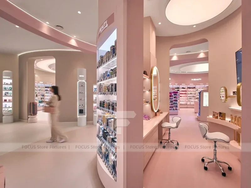 Blush Pink Salon Boutique with Arched Styling Alcoves for Wig Beauty Store