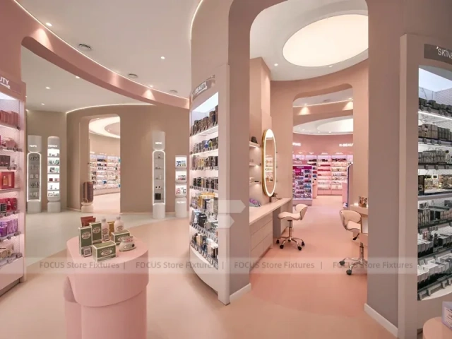 Blush Pink Salon Boutique with Arched Styling Alcoves for Wig Beauty Store