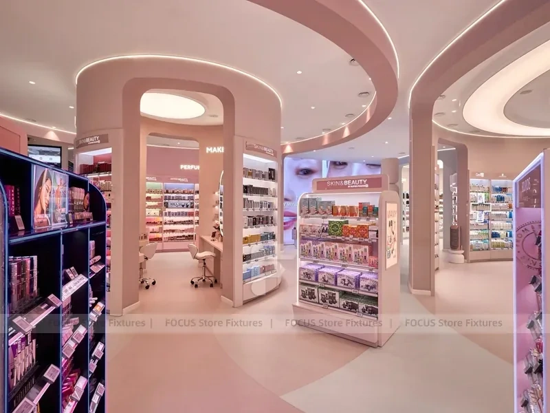 Blush Pink Salon Boutique with Arched Styling Alcoves for Wig Beauty Store