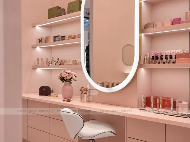 Blush Pink Salon Boutique with Arched Styling Alcoves for Wig Beauty Store