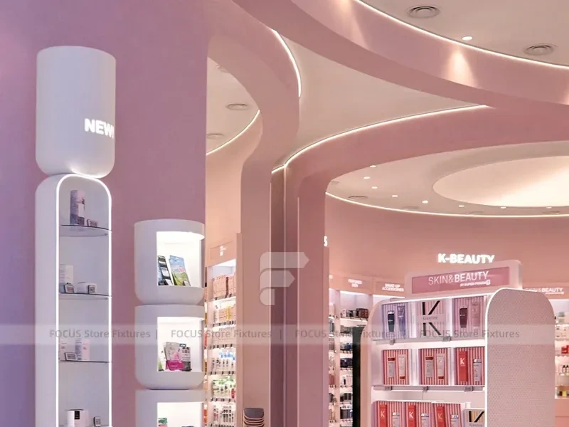 Blush Pink Salon Boutique with Arched Styling Alcoves for Wig Beauty Store