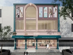 Classic Beauty Boutique Corner with Green Island and Perimeter Shelves for Wig Shop