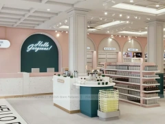 Classic Beauty Boutique with Green Cash Wrap Islands and Arches for Wig Shop