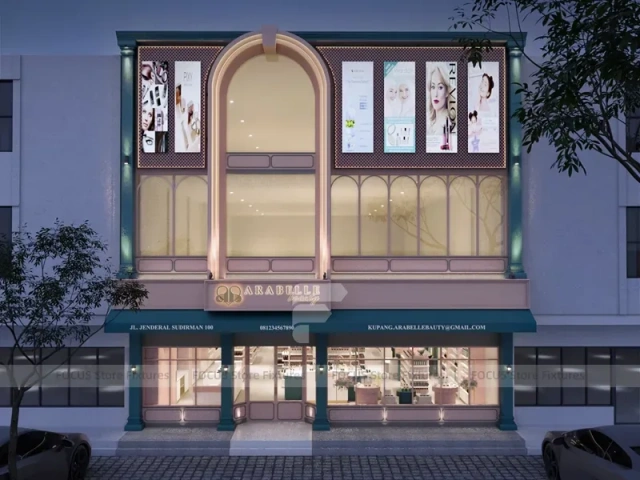 Classic Beauty Boutique with Green Cash Wrap Islands and Arches for Wig Shop