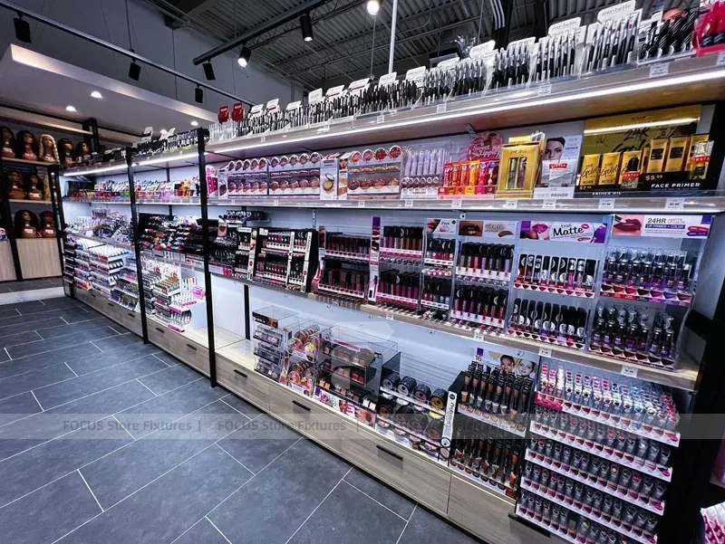 Close Up Black Metal Packaged Hair Extension Merchandising Wall for Beauty Store