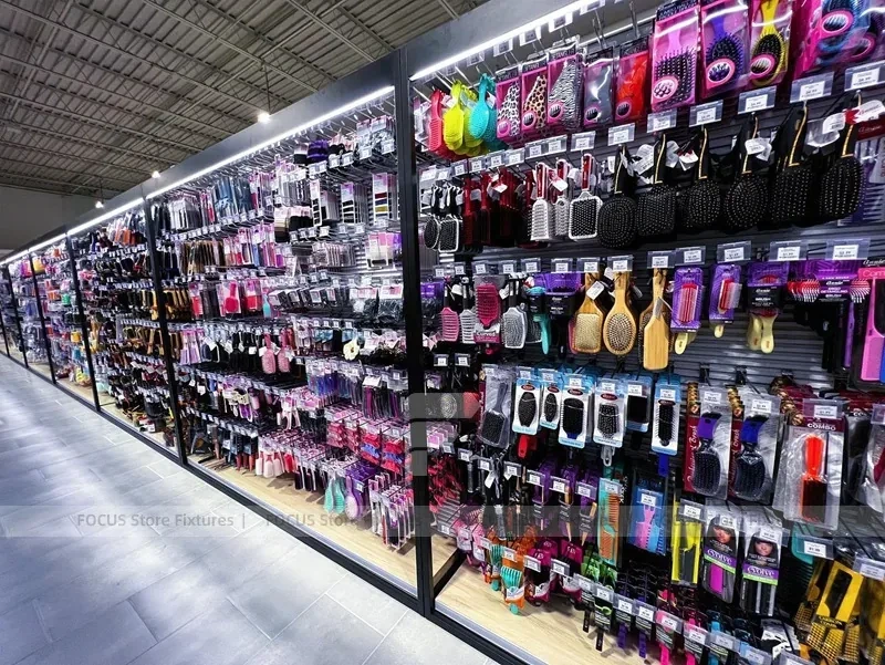 Compact Beauty Supply Checkout and Gondola Layout for Wig Shop