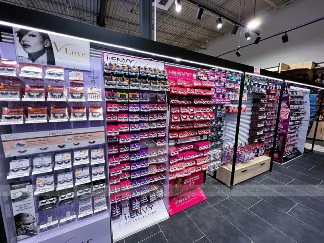 Compact Beauty Supply Checkout and Gondola Layout for Wig Shop
