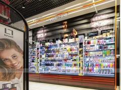 Cosmetic Demo Kiosk with Illuminated Mirrors and Display Towers for Beauty Store
