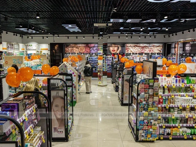 Cosmetic Demo Kiosk with Illuminated Mirrors and Display Towers for Beauty Store