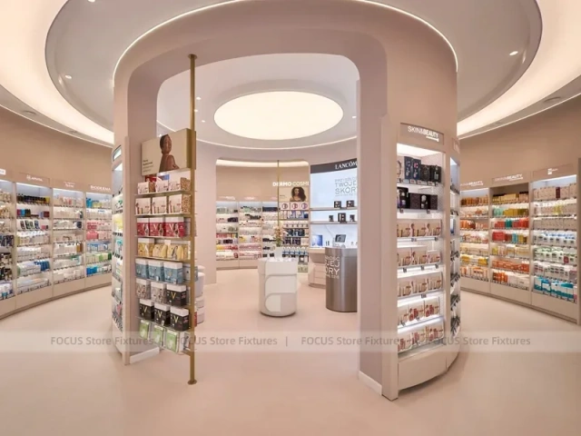 Cream Beauty Shop with Green Accent Curved Backwall for Wig Shop