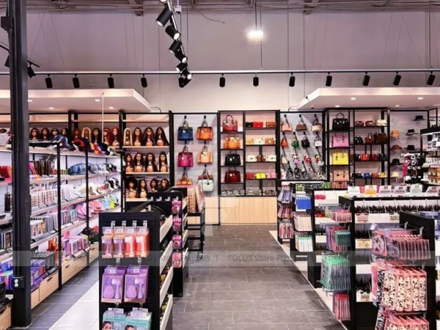 Extra Long Beauty Supply Wall Shelving with LED Lit Header for Wig Shop