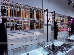 Hair Extension Wall with Drawers Shelving and Glass Showcase for Beauty Store