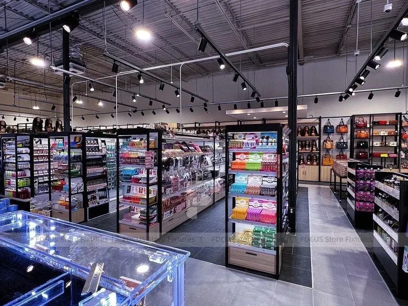 Hair Extension Wall with Drawers Shelving and Glass Showcase for Beauty Store