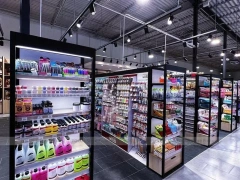Hair Extension Wall with Drawers Shelving and Glass Showcase for Beauty Store
